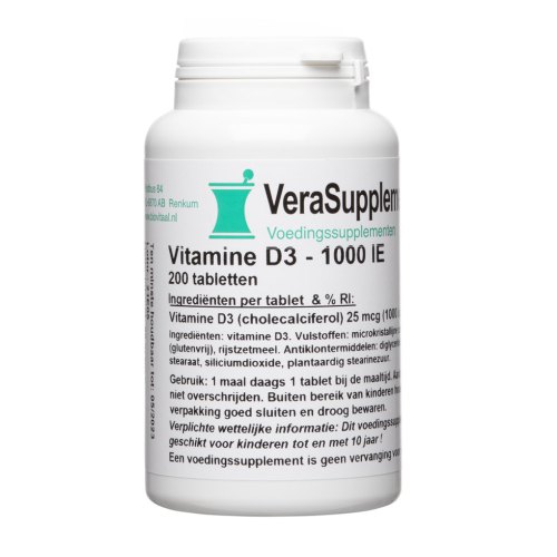 200 tablets VeraSupplements Vitamine D3 25 mcg 1000 I.E.