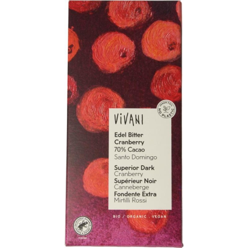 Vivani Superieur Chocolade Puur Cranberry Biologisch 80 Gramm