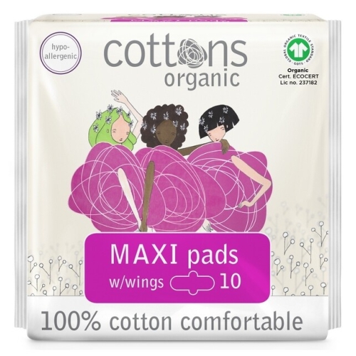 Cottons Organic Maandverband Maxi Pads With Wings 10 Stücke