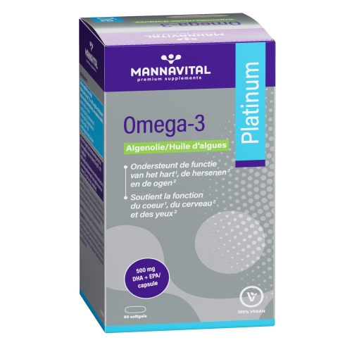 60 Softgels Mannavital Omega-3 Algenolie Platinum
