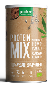 Purasana Protein Mix Sunflower Hemp Pumpkin Cacao Biologisch 400 Gramm