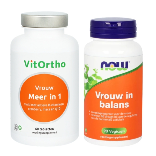 1 combiverpakking VitOrtho Vrouw Meer-in-1 + NOW Foods Vrouw in Balans