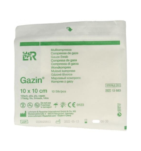 Gazin Gaaskompres Steriel 10 x 10 cm 10 Stücke