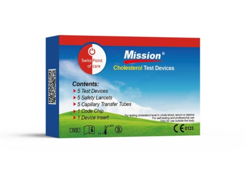 Swiss Point of Care Mission Cholesterol 3-in-1 Teststrip 5 Stücke