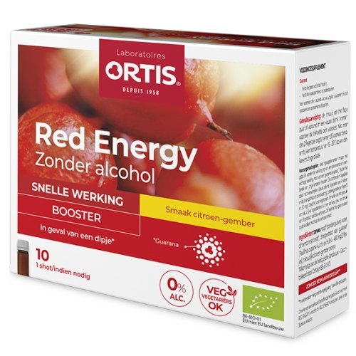 10 x 15 ml Ortis Red Energy Booster Original Zonder Alcohol Biologisch