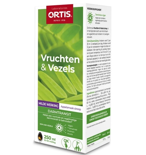 250 ml Ortis Vruchten & Vezels Milde Werking Appelsmaak Siroop