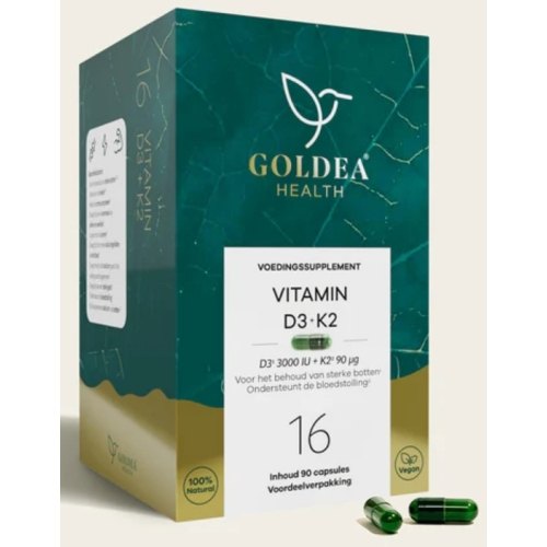 90 capsules Goldea Health Vitamin D3 + K2 16. Voordeelverpakking