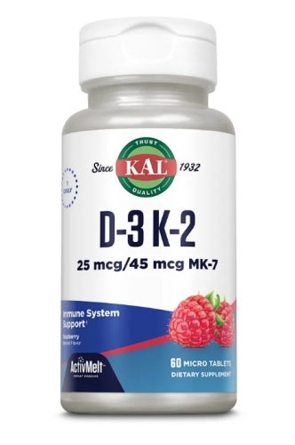 60 smelttabletjes KAL D-3 K-2 1000 IU 45 mcg MK-7 ActivMelt