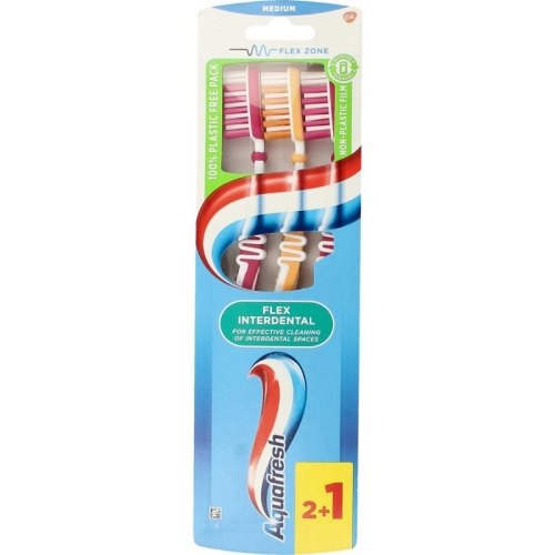 3 stuks Aquafresh Tandenborstel Flex Interdental Medium