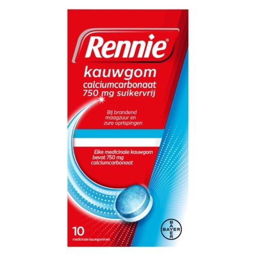 Rennie Kauwgom Calciumcarbonaat 750 mg Suikervrij 10 Stücke