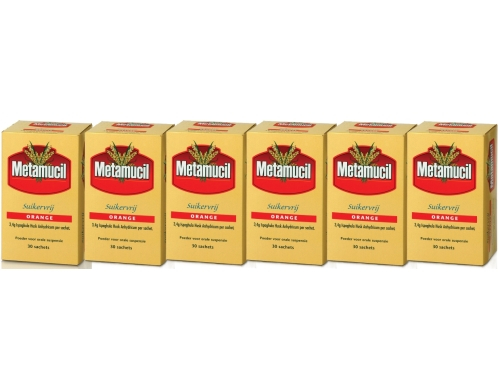 6 x 30 sachets Metamucil Orange Suikervrij Aanbieding