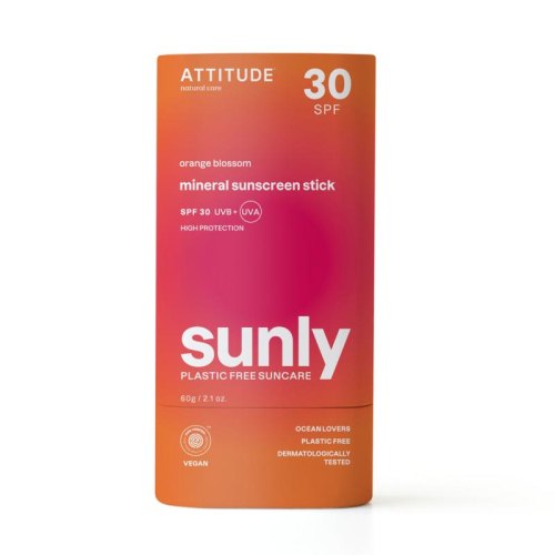 60 gram Attitude Sunly Mineraal Zonnebrand Stick SPF30 Orange Blossom