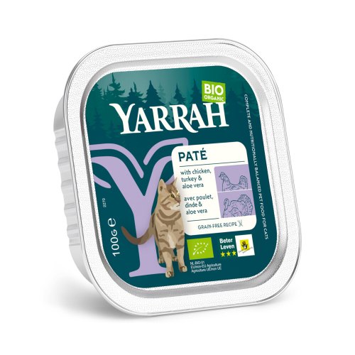 100 gram Yarrah Kattenvoer Paté met Kip & Kalkoen Biologisch