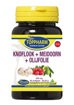 50 Softgels Toppharm Knoflook + Meidoorn +Olijfolie Puur 250 mg