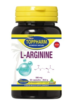 50 capsules Toppharm L- Arginine 500 mg Puur