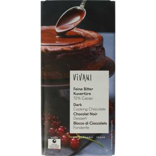 200 Gramm Vivani Chocolade Couverture Puur 70% Cacao Biologisch