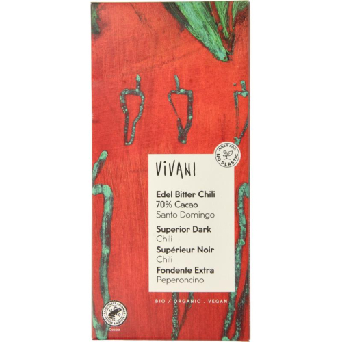 100 gram Vivani Chocolade Puur Superieur Edelbitter met Chili Biologisch