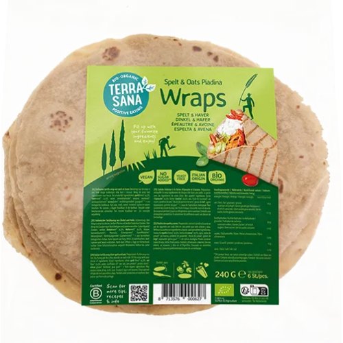 Terrasana Piadina Wrap Speltbloem en Haver Biologisch 6 Stücke