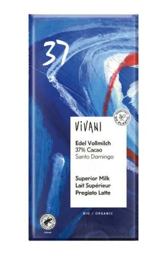 100 gram Vivani Chocoladereep Melk 37% Santo Domingo