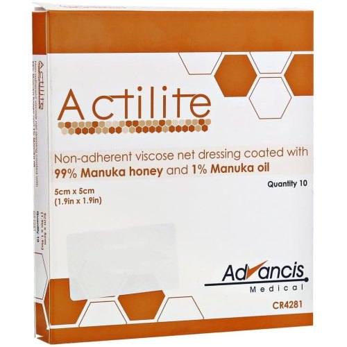 Advancis Veterinary Actilite Manuka Honing Non Adhesive Viscose Netverband 5 x 5 cm 10 Stücke