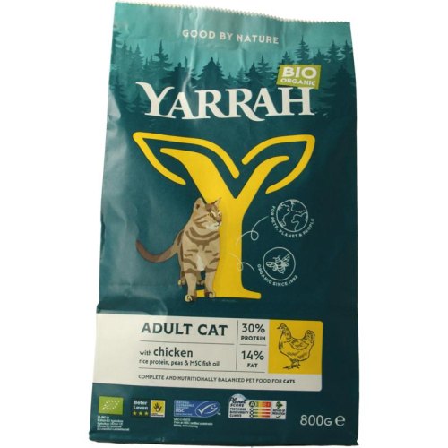 800 gram Yarrah Kattenvoer Adult met Kip Biologisch