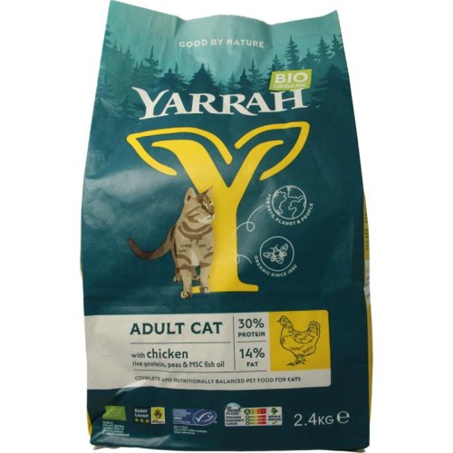 2400 gram Yarrah Kattenvoer Adult met Kip Biologisch