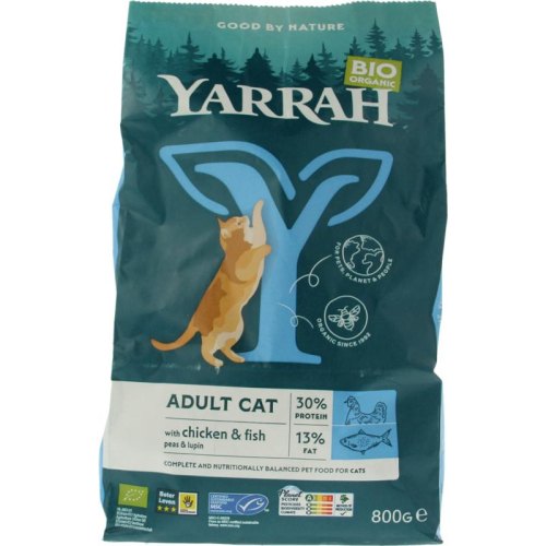 800 gram Yarrah Kattenvoer Adult met Vis Biologisch