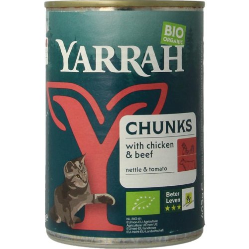 kattenvoer-chunks-met-kip-rund-biologisch-yarrah-405-gram