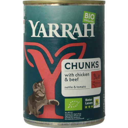 405 gram Yarrah Kattenvoer Chunks met Kip & Rund Biologisch