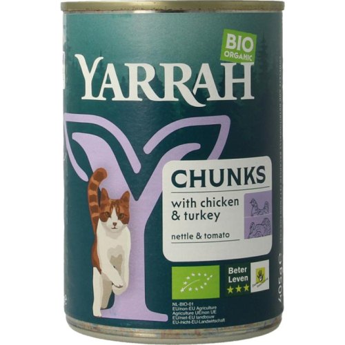 kattenvoer-chunks-met-kip-kalkoen-biologisch-yarrah-405-gram