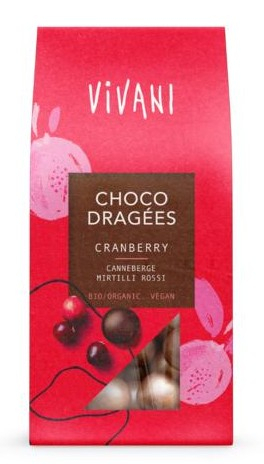 75 Gramm Vivani Choco Dragees Cranberry Biologisch