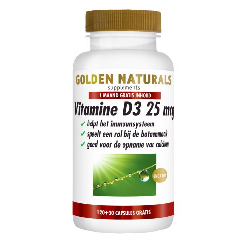 120 + 30 Kapseln Golden Naturals Vitamine D3 25 mcg