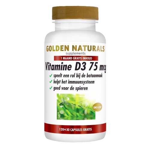 120 + 30 Kapseln Golden Naturals Vitamine D3 75 mcg