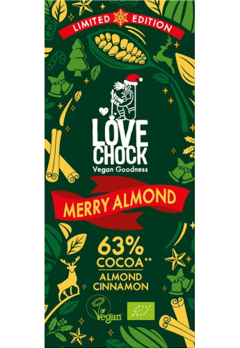 70 gram Lovechock Merry Almond 63% Biologisch