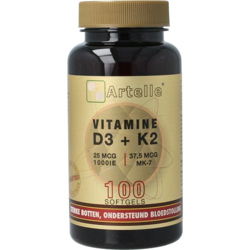100 Softgels Artelle Vitamine D3 25 mcg + K2 37,5 mcg MK-7