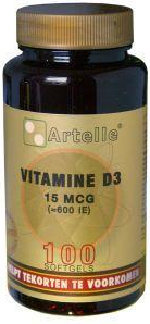 100 Softgels Artelle Vitamine D3 15 mcg