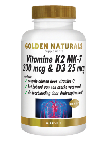 60 capsules Golden Naturals Vitamine K2 MK-7 200 mg & D3 25 mg