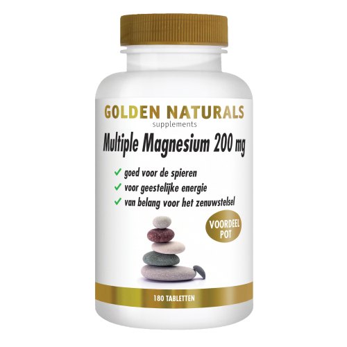 180 tabletten Golden Naturals Multiple Magnesium 200 mg Voordeelpot