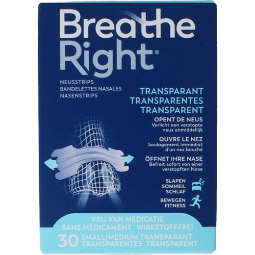 Breathe Right Neusstrips Gevoelige Huid Clear Small-Medium 30 Stücke