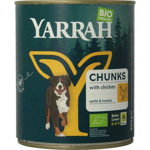 820 Gramm Yarrah Hondenvoer Chunks met Kip Biologisch