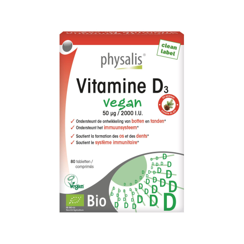 80 tabletten Physalis Vitamine D3 Vegan Biologisch
