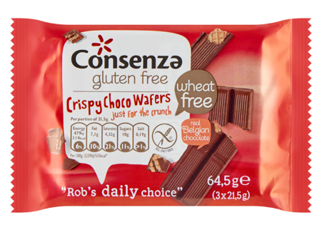 Consenza Crispy Choco Wafers Glutenvrij 3 x 21,5 Gramm