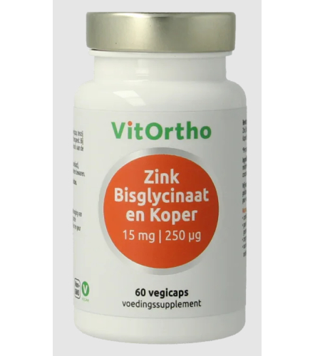 60 Vegicaps VitOrtho Zink Bisglycinaat en Koper