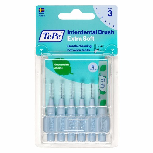 TePe Interdental Brush Extra Soft 0,6 mm Licht Blauw Size 3 6 Stücke