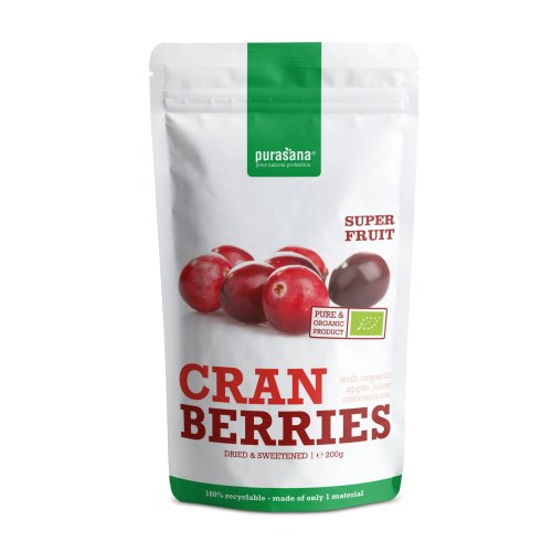 Purasana Cranberries Dried & Sweetened Biologisch 200 Gramm