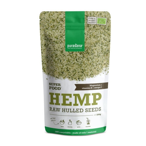 200 gram Purasana Hemp Raw Hulled Seeds Biologisch