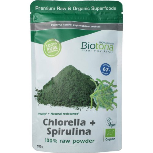 Biotona Chlorella + Spirulina Raw Powder Biologisch 200 Gramm