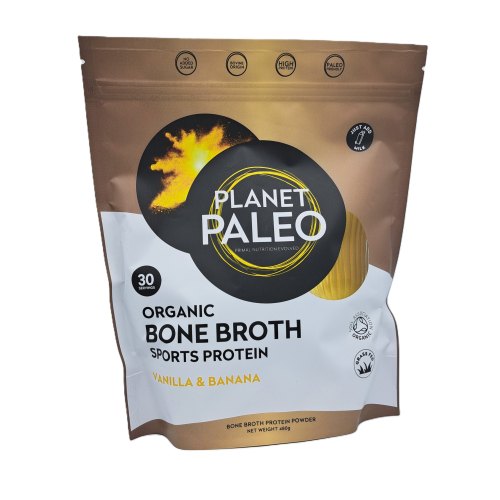 Planet Paleo Bone Broth Sports Protein Banana & Vanilla Biologisch 480 Gramm