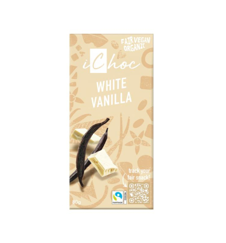 iChoc Chocolade Reep White Vanilla Vegan Biologisch 80 Gramm