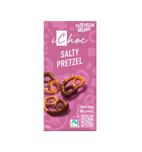 iChoc Chocolade Reep Salty Pretzel Biologisch 80 gram